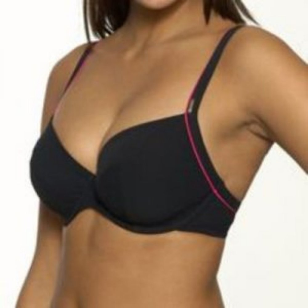 Panache Grace Plunge Bikini Top Black/Pink UK 30J - Picture 2 of 5